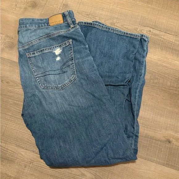 American Eagle Outfitters Super High-Rise Baggy Wide Leg Ripped Blue Jeans - Picture 1 of 7
